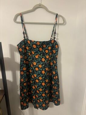 EDDY by Anthropologie Faded black/Bright clementine & moss floral sundress NWT